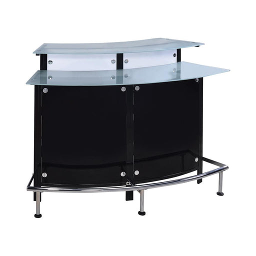 G100139 Two Shelf Contemporary Chrome and Black Bar Unit - Premium Bar Unit from Coaster Z2 Standard - Just $518! Shop now at Furniture Wholesale Plus  We are the best furniture store in Nashville, Hendersonville, Goodlettsville, Madison, Antioch, Mount Juliet, Lebanon, Gallatin, Springfield, Murfreesboro, Franklin, Brentwood