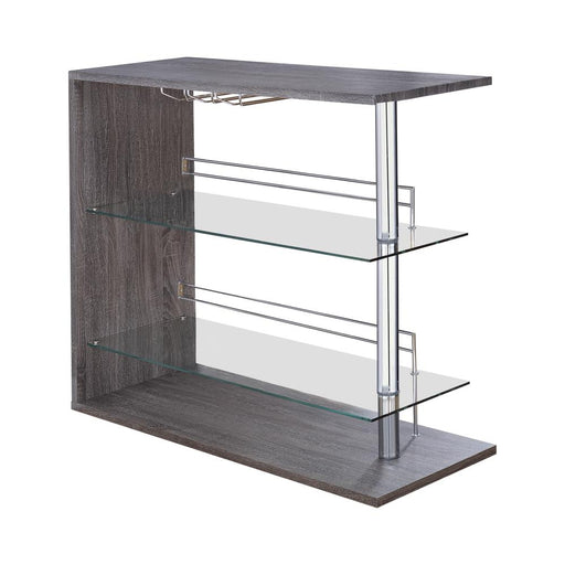 G100156 Two Shelf Contemporary Weathered Grey Bar Table - Premium Bar Unit from Coaster Z2 Standard - Just $270! Shop now at Furniture Wholesale Plus  We are the best furniture store in Nashville, Hendersonville, Goodlettsville, Madison, Antioch, Mount Juliet, Lebanon, Gallatin, Springfield, Murfreesboro, Franklin, Brentwood