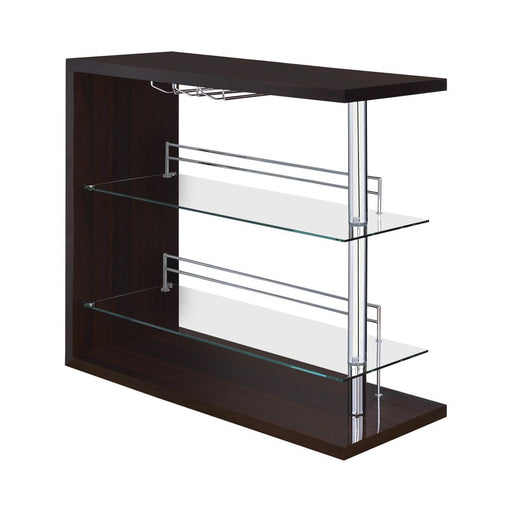 G100166 Two Shelf Contemporary Cappuccino Bar Unit - Premium Bar Unit from Coaster Z2 Standard - Just $358! Shop now at Furniture Wholesale Plus  We are the best furniture store in Nashville, Hendersonville, Goodlettsville, Madison, Antioch, Mount Juliet, Lebanon, Gallatin, Springfield, Murfreesboro, Franklin, Brentwood