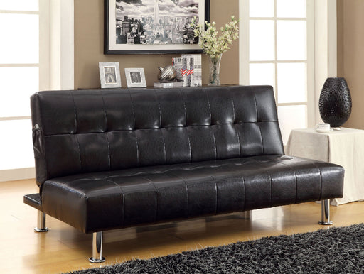 Bulle Black/Chrome Leatherette Futon Sofa, Black - Premium Sofa from FOA East - Just $374.40! Shop now at Furniture Wholesale Plus  We are the best furniture store in Nashville, Hendersonville, Goodlettsville, Madison, Antioch, Mount Juliet, Lebanon, Gallatin, Springfield, Murfreesboro, Franklin, Brentwood