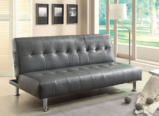 Bulle Gray Leatherette Futon Sofa, Gray - Premium Sofa from FOA East - Just $374.40! Shop now at Furniture Wholesale Plus  We are the best furniture store in Nashville, Hendersonville, Goodlettsville, Madison, Antioch, Mount Juliet, Lebanon, Gallatin, Springfield, Murfreesboro, Franklin, Brentwood