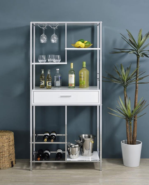 Figueroa - 5-Shelf Wine Storage Bar Cabinet - White High Gloss – Wine Cabinets by Coaster Fine Furniture at Furniture Wholesale Plus , Nashville furniture store