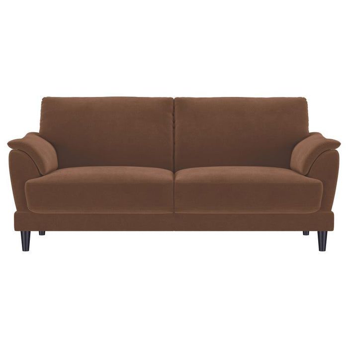 Selma - 2 Piece Velvet Upholstered Crescent Arm Sofa Set - Rust - Premium Stationary Sofas & Loveseats from Coaster Fine Furniture - Just $1359! Shop now at Furniture Wholesale Plus  We are the best furniture store in Nashville, Hendersonville, Goodlettsville, Madison, Antioch, Mount Juliet, Lebanon, Gallatin, Springfield, Murfreesboro, Franklin, Brentwood