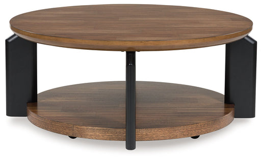 Kraeburn - Round Cocktail Table - Brown / Black – Coffee Tables by Signature Design by Ashley® at Furniture Wholesale Plus , Nashville furniture store
