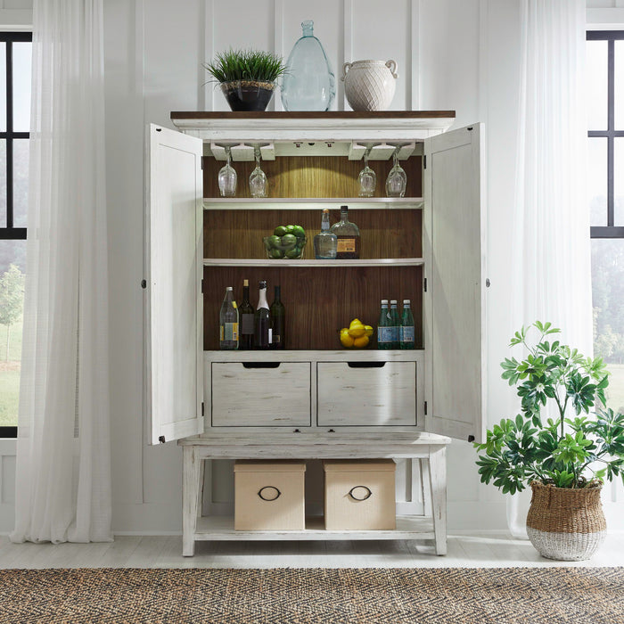 River Place - Bar Cabinet - Riverstone White & Tobacco – Wine Cabinets by Liberty Furniture at Furniture Wholesale Plus , Nashville furniture store