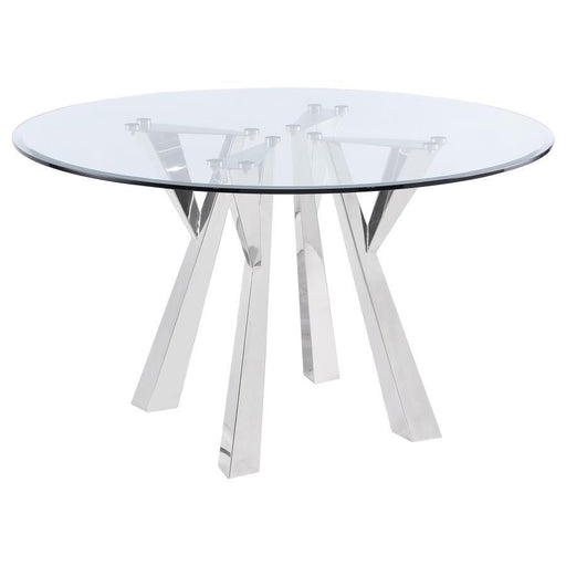 Alaia - Round Clear Glass Top Dining Table - Chrome – Dining Tables by Coaster Fine Furniture at Furniture Wholesale Plus , Nashville furniture store