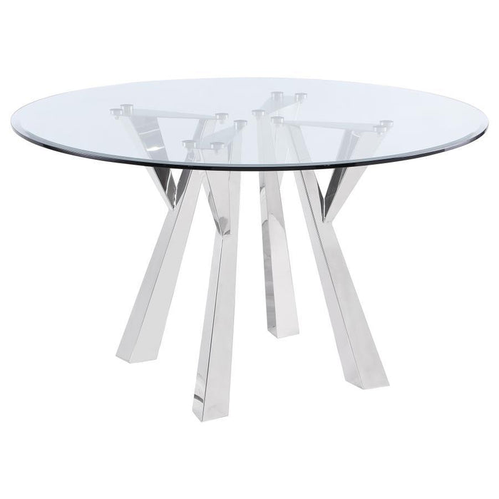 Alaia - Round Clear Glass Top Dining Table - Chrome – Dining Tables by Coaster Fine Furniture at Furniture Wholesale Plus , Nashville furniture store