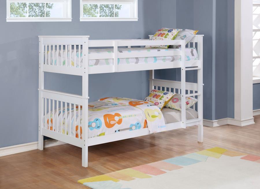 Chapman - Wood Twin Over Twin Bunk Bed With Mattress - White – Bunk Beds by Coaster Fine Furniture at Furniture Wholesale Plus , Nashville furniture store