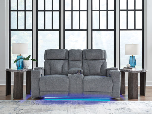 Studio Cave - Power Reclining Loveseat with Console - Steel – Reclining Loveseats by Signature Design by Ashley® at Furniture Wholesale Plus , Nashville furniture store