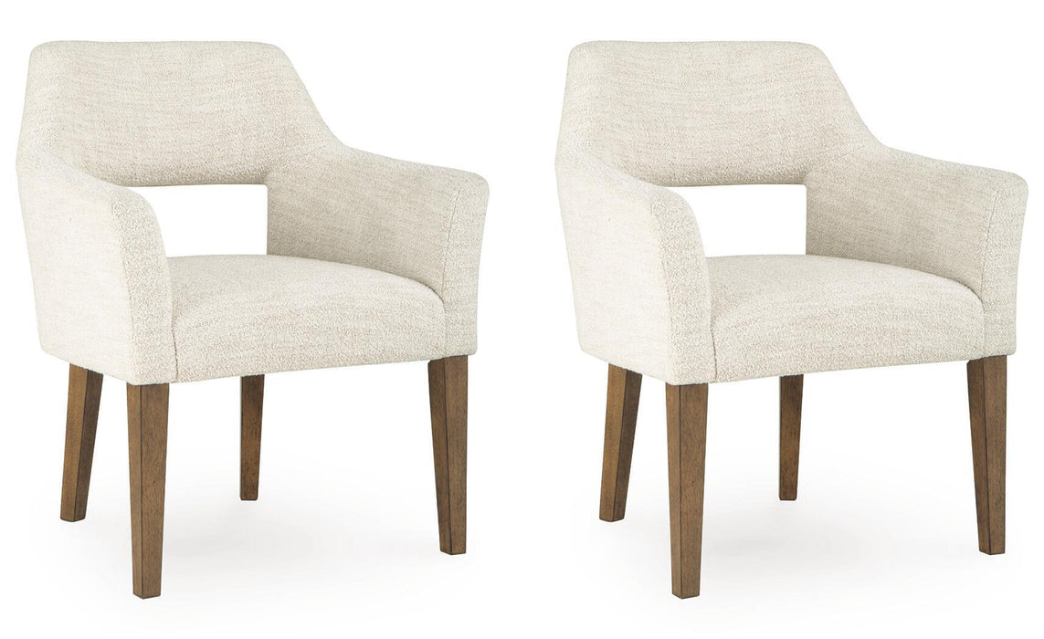 Marxmore - Dining Upholstered Arm Chair (Set of 2) - Beige / Brown – Chair Sets by Benchcraft® at Furniture Wholesale Plus , Nashville furniture store
