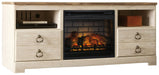 Willowton - 2 Pc. - 64" TV Stand With Faux Firebrick Fireplace Insert - Whitewash – Fireplace TV Stands by Signature Design by Ashley® at Furniture Wholesale Plus , Nashville furniture store