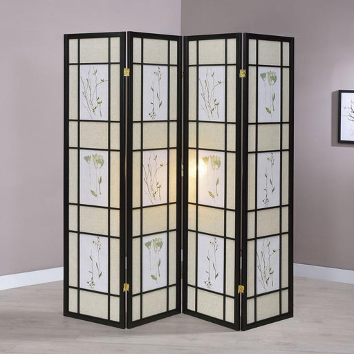 Catabella - 4-Panel Room Divider Folding Shoji Screen Floral - Black - Premium Room Dividers from CoasterEveryday - Just $169! Shop now at Furniture Wholesale Plus  We are the best furniture store in Nashville, Hendersonville, Goodlettsville, Madison, Antioch, Mount Juliet, Lebanon, Gallatin, Springfield, Murfreesboro, Franklin, Brentwood