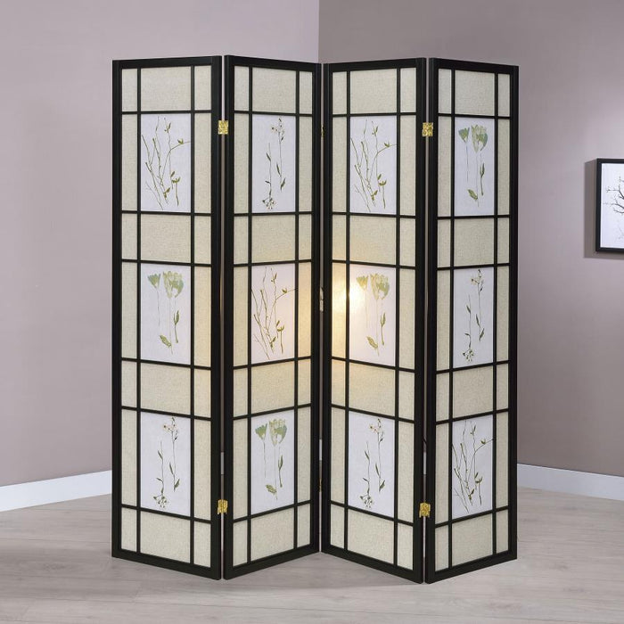 Catabella - 4-Panel Room Divider Folding Shoji Screen Floral - Black – Room Dividers by CoasterEveryday at Furniture Wholesale Plus , Nashville furniture store