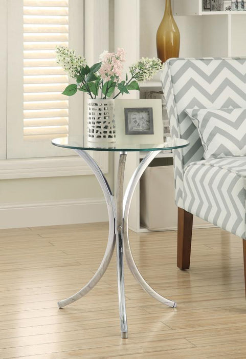 Eloise - Round Glass Top Accent Side Table - Chrome – Side Tables by CoasterEveryday at Furniture Wholesale Plus , Nashville furniture store