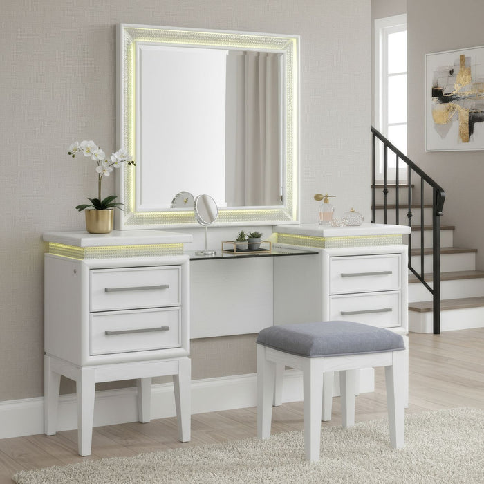 Reflections - 3 Piece Vanity Set - Pearl White & Rhinestone – Vanity Sets by Liberty Furniture at Furniture Wholesale Plus , Nashville furniture store