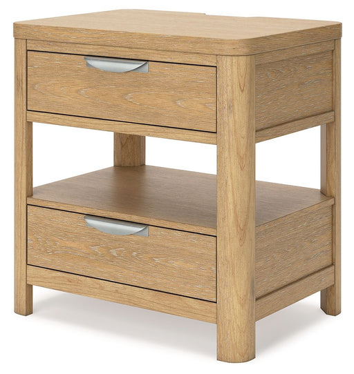 Rencott - Two Drawer Night Stand - Light Brown – Nightstands w/ Charging Stations by Ashley® at Furniture Wholesale Plus , Nashville furniture store