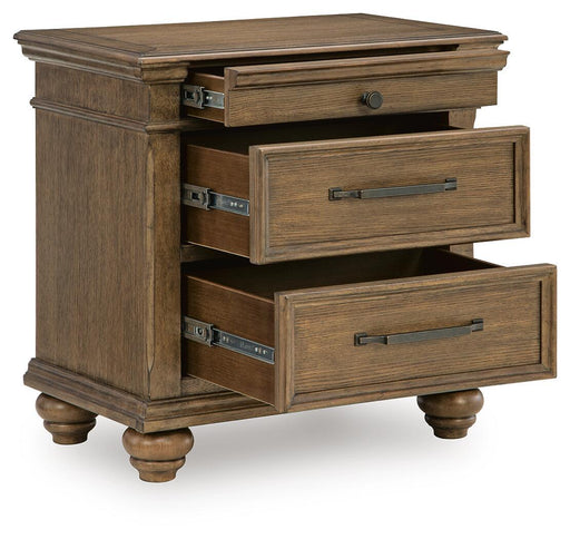 Karallin - Three Drawer Night Stand - Medium Brown – Accent Nightstands by Signature Design by Ashley® at Furniture Wholesale Plus , Nashville furniture store