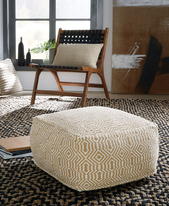 Adamont - Pouf - Tan / Ivory – Accent Poufs by Signature Design by Ashley® at Furniture Wholesale Plus , Nashville furniture store