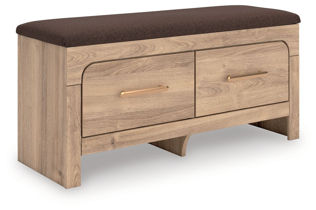 Kinlanni - Bedroom Upholstered Storage Bench - Tan / Brown – Storage Benches by Signature Design by Ashley® at Furniture Wholesale Plus , Nashville furniture store