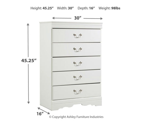 Anarasia - White - Five Drawer Chest - Premium Accent Chests from Signature Design by Ashley® - Just $318! Shop now at Furniture Wholesale Plus  We are the best furniture store in Nashville, Hendersonville, Goodlettsville, Madison, Antioch, Mount Juliet, Lebanon, Gallatin, Springfield, Murfreesboro, Franklin, Brentwood