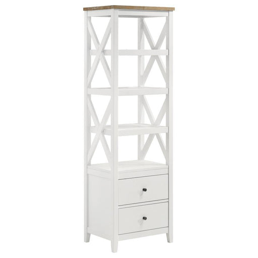 Hollis - 4-Shelf Wood Media Tower With Drawers - Brown And White - Premium Piers from Coaster Fine Furniture - Just $629! Shop now at Furniture Wholesale Plus  We are the best furniture store in Nashville, Hendersonville, Goodlettsville, Madison, Antioch, Mount Juliet, Lebanon, Gallatin, Springfield, Murfreesboro, Franklin, Brentwood