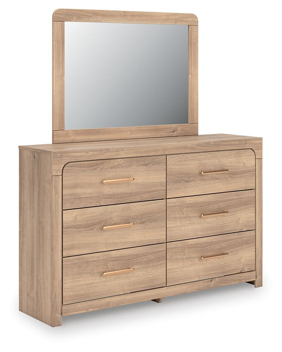 Kinlanni - 3 Pc. - Queen Upholstered Panel Bed With Roll Slats, Dresser And Mirror - Tan – 3 Piece Bedroom Sets by Signature Design by Ashley® at Furniture Wholesale Plus , Nashville furniture store