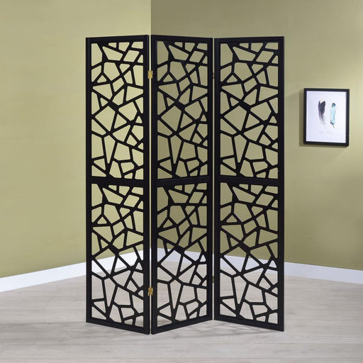 Nailan - 3-Panel Room Divider Folding Screen Open Mosaic - Black - Premium Room Dividers from CoasterEveryday - Just $169! Shop now at Furniture Wholesale Plus  We are the best furniture store in Nashville, Hendersonville, Goodlettsville, Madison, Antioch, Mount Juliet, Lebanon, Gallatin, Springfield, Murfreesboro, Franklin, Brentwood