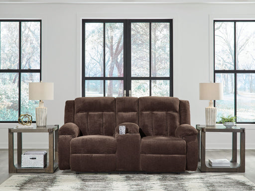 Free Wake - Double Relcining Power Loveseat With Console - Chocolate – Reclining Loveseats by Signature Design by Ashley® at Furniture Wholesale Plus , Nashville furniture store