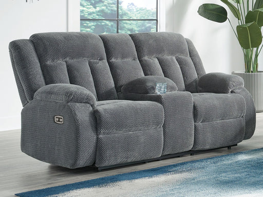 Observation - Double Reclining Power Loveseat With Console - Steel – Reclining Loveseats by Signature Design by Ashley® at Furniture Wholesale Plus , Nashville furniture store