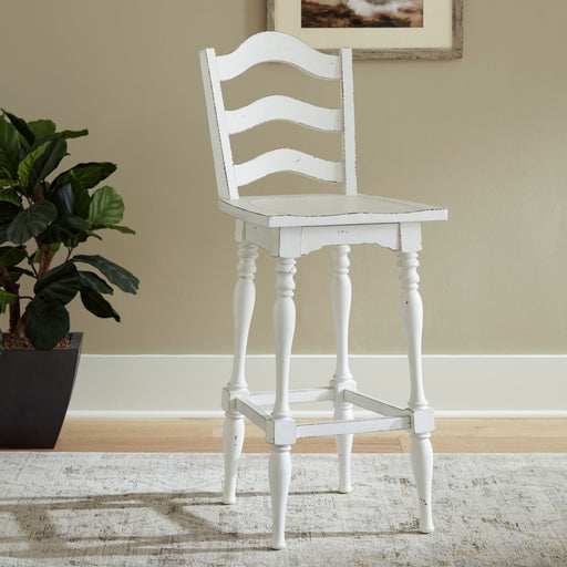 Magnolia Manor - Ladderback Swivel Bar Stool - Antique White – Bar Height (28"-30") by Liberty Furniture at Furniture Wholesale Plus , Nashville furniture store