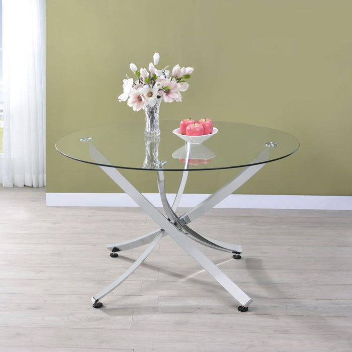 Beckham - Round Glass Top Dining Table – Dining Tables by CoasterEveryday at Furniture Wholesale Plus , Nashville furniture store