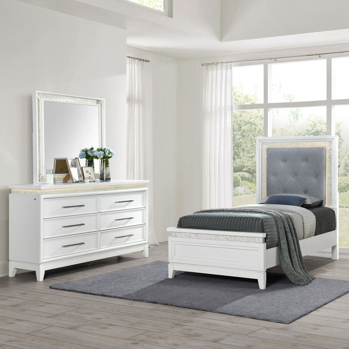 Reflections - Upholstered Bed, Dresser & Mirror – 3 Piece Bedroom Sets by Liberty Furniture at Furniture Wholesale Plus , Nashville furniture store