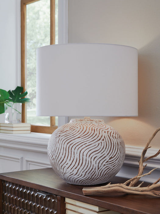 Vien - Terracotta Table Lamp - Distressed White – Table Lamps by Signature Design by Ashley® at Furniture Wholesale Plus , Nashville furniture store