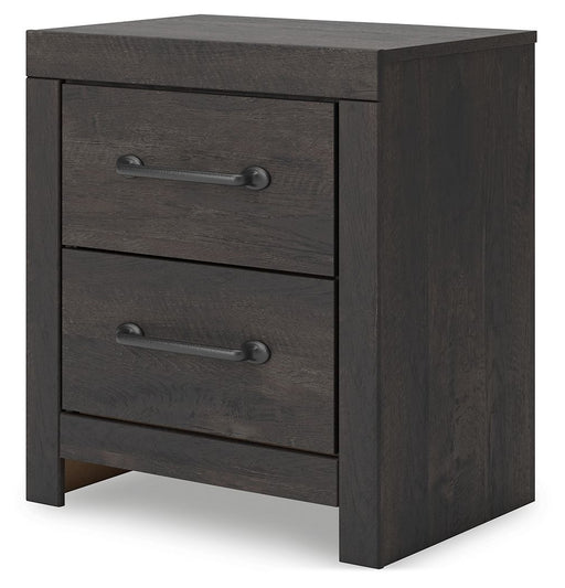 Hollivern - Two Drawer Night Stand - Dark Gray – Nightstands w/ Charging Stations by Signature Design by Ashley® at Furniture Wholesale Plus , Nashville furniture store