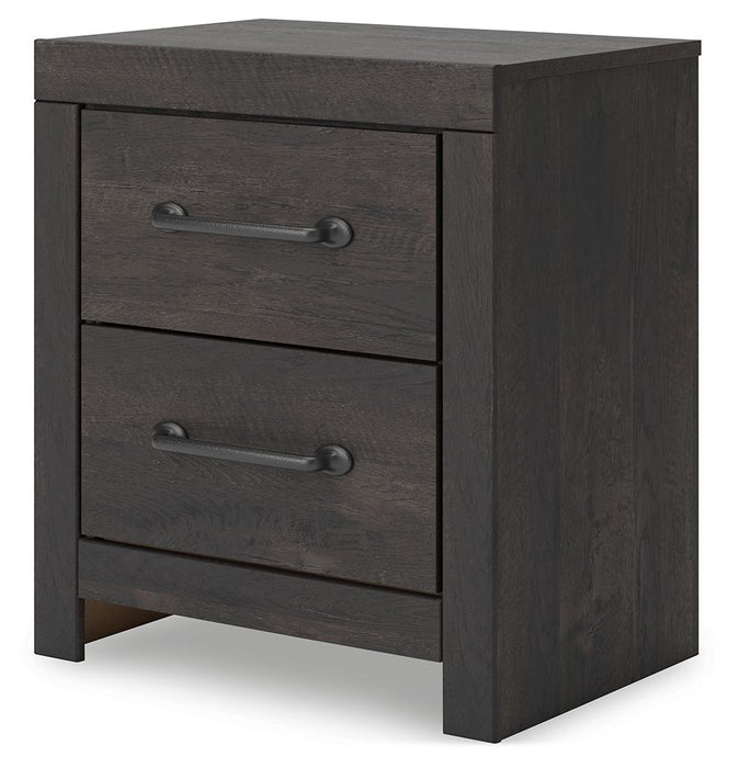 Hollivern - Two Drawer Night Stand - Dark Gray – Nightstands w/ Charging Stations by Signature Design by Ashley® at Furniture Wholesale Plus , Nashville furniture store