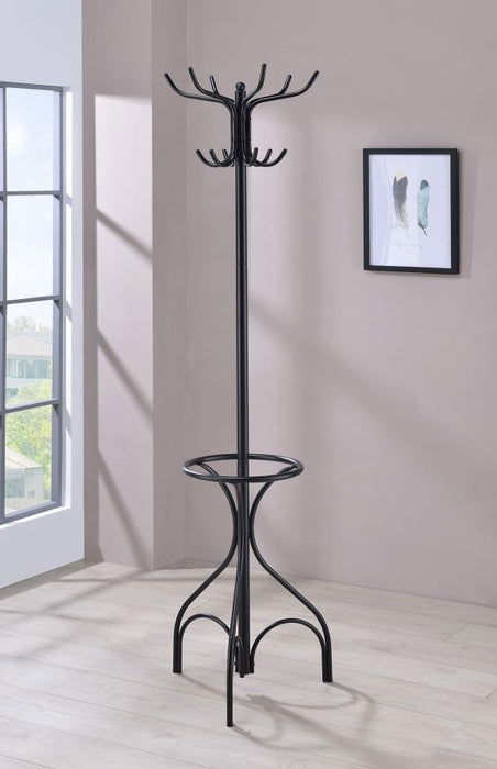 Kiefer - 12 Hook Freestanding Metal Coat Rack Hat Hanger - Black – Freestanding Coat Racks by CoasterEveryday at Furniture Wholesale Plus , Nashville furniture store