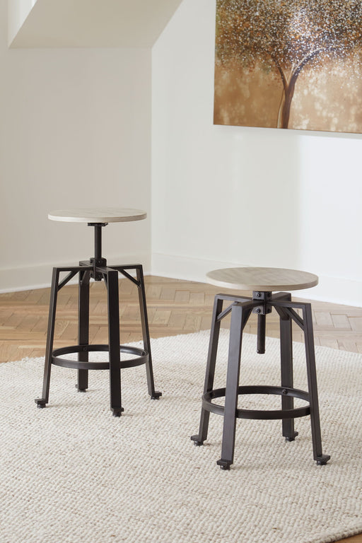 Karisslyn - Whitewash / Black - Swivel Stool (Set of 2) - Premium Stool Sets from Signature Design by Ashley® - Just $188! Shop now at Furniture Wholesale Plus  We are the best furniture store in Nashville, Hendersonville, Goodlettsville, Madison, Antioch, Mount Juliet, Lebanon, Gallatin, Springfield, Murfreesboro, Franklin, Brentwood