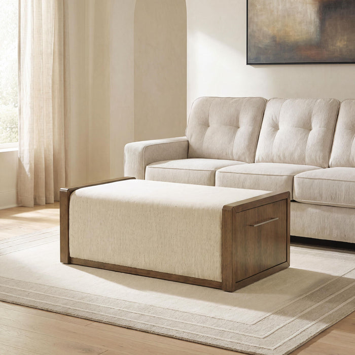 Marxmore - Upholstered Ottoman With Storage - Brown – Storage Ottomans by Signature Design by Ashley® at Furniture Wholesale Plus , Nashville furniture store
