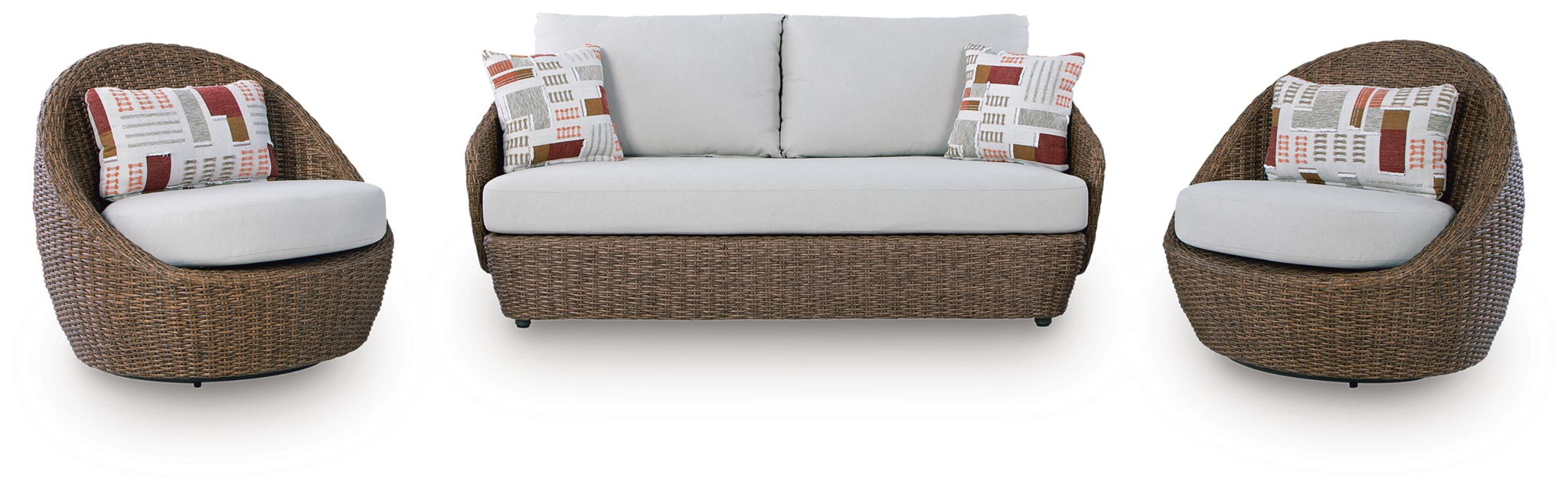 Double Point - Loveseat, Swivel Chairs Set (Set of 3) - Beige – 3 Piece Outdoor Sets by Signature Design by Ashley® at Furniture Wholesale Plus , Nashville furniture store