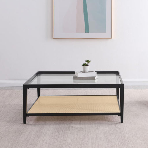 Amherst - Glass Top Metal with Cane Shelf Table – Coffee Tables by Coaster Fine Furniture at Furniture Wholesale Plus , Nashville furniture store