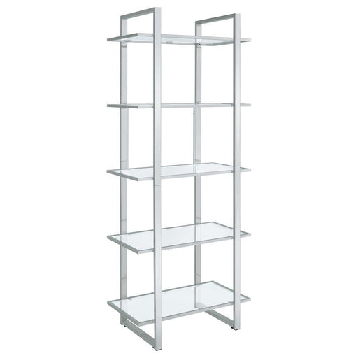 Hartford - 5-Shelf Glass Bookshelf - Chrome - Premium Standard Bookcases from CoasterEssence - Just $389! Shop now at Furniture Wholesale Plus  We are the best furniture store in Nashville, Hendersonville, Goodlettsville, Madison, Antioch, Mount Juliet, Lebanon, Gallatin, Springfield, Murfreesboro, Franklin, Brentwood