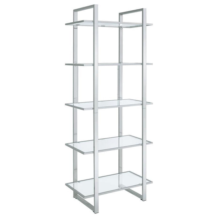 Hartford - 5-Shelf Glass Bookshelf - Chrome - Premium Standard Bookcases from CoasterEssence - Just $389! Shop now at Furniture Wholesale Plus  We are the best furniture store in Nashville, Hendersonville, Goodlettsville, Madison, Antioch, Mount Juliet, Lebanon, Gallatin, Springfield, Murfreesboro, Franklin, Brentwood