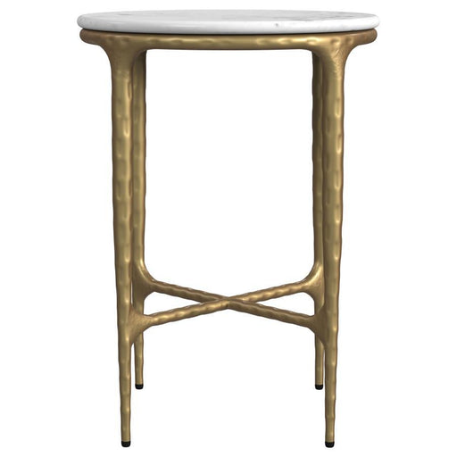 Baldwin - Round Marble Top Side Table - White And Gold – Side Tables by Coaster Fine Furniture at Furniture Wholesale Plus , Nashville furniture store