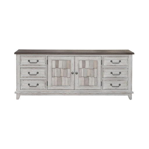 River Place - 75" Entertainment Console - Riverstone White & Tobacco – TV Stands by Liberty Furniture at Furniture Wholesale Plus , Nashville furniture store