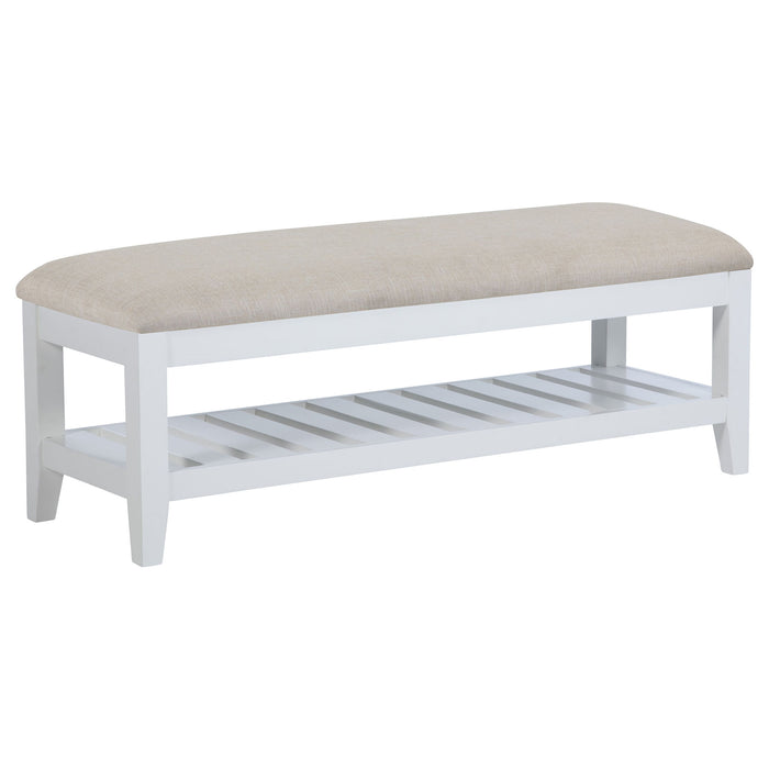 Bexhill - Upholstered Rectangular Bench With Shelf - White – Upholstered Benches by Coaster Fine Furniture at Furniture Wholesale Plus , Nashville furniture store