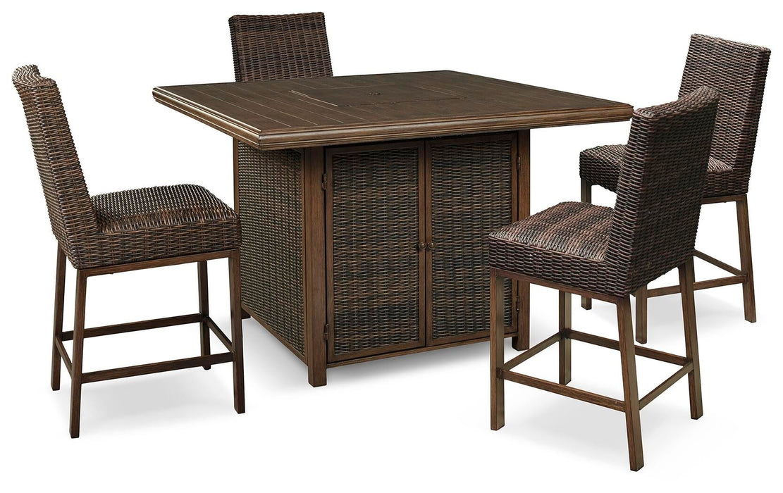 Paradise Trail - Outdoor Fire Pit Table Set – 7 Piece Outdoor Sets by Signature Design by Ashley® at Furniture Wholesale Plus , Nashville furniture store