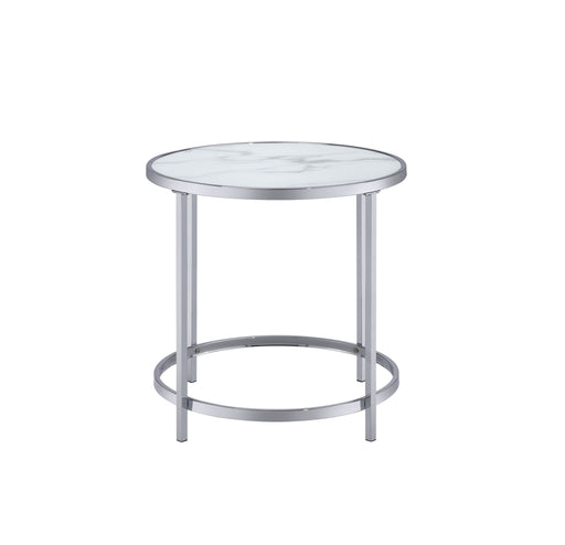Rayne - Faux Marble Top Round End - White – End Tables by Steve Silver Furniture at Furniture Wholesale Plus , Nashville furniture store
