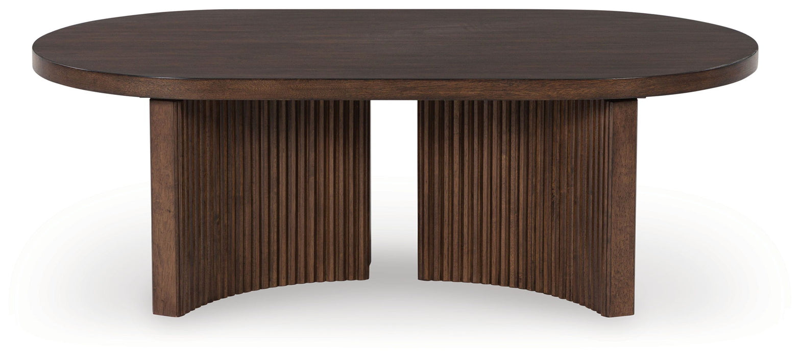 Korestone - Oval Cocktail Table - Dark Brown – Coffee Tables by Signature Design by Ashley® at Furniture Wholesale Plus , Nashville furniture store