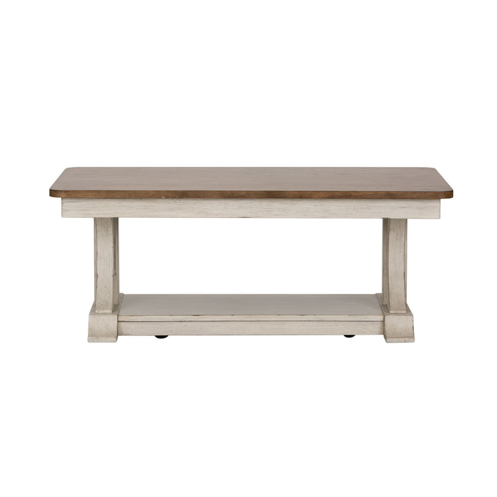 Farmhouse Reimagined - Rectangular Cocktail Table - Antique White / Chestnut Tops – Cocktail Tables by Liberty Furniture at Furniture Wholesale Plus , Nashville furniture store