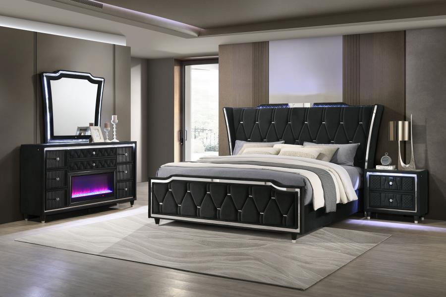 Lorient - Bedroom Set With LED Flame Box Dresser – 4 Piece Bedroom Sets by Coaster Fine Furniture at Furniture Wholesale Plus , Nashville furniture store